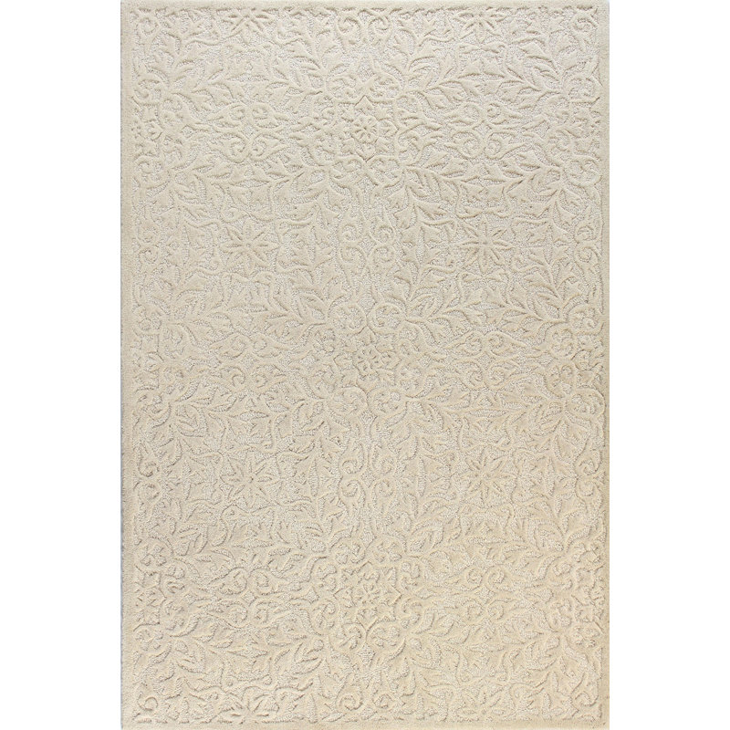Ivory Handmade Tufted Wool Rectangular Area Rug 8' x 10'