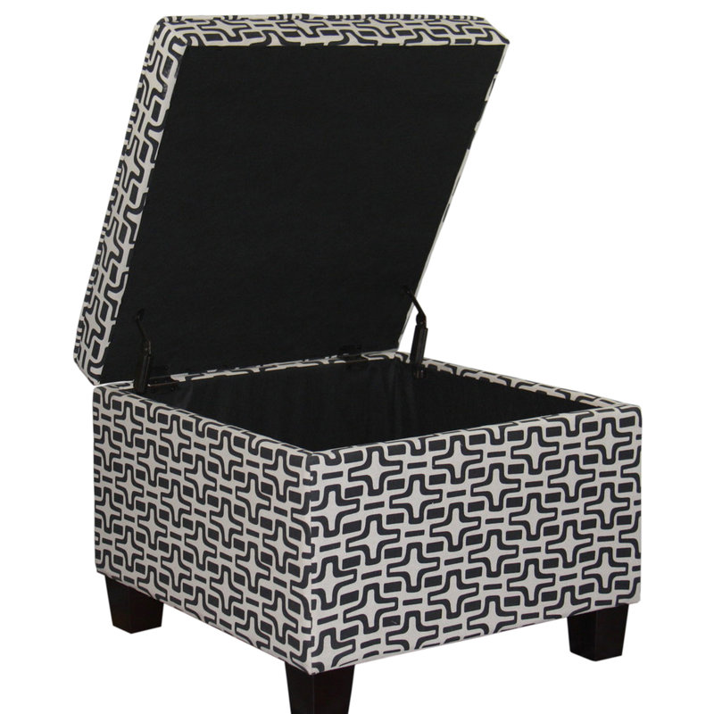 Imprimé géométrique brun de 18 po de hauteur, conception de siège confortable, mélange de tissu, longueur de rangement de 24 po avec imprimé, élégance, fabrication en bois, hauteur de 12 po