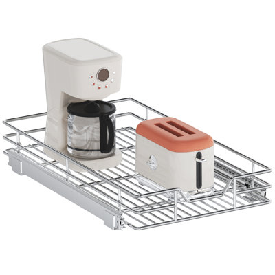 15.5" W x 21.5" D Pull Out Cabinet Organizer, Single-Tier Heavy-Duty Slide-Out Drawer for Kitchen Base Cabinets, Chrome