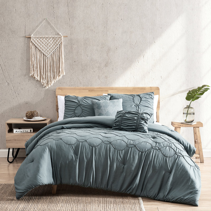 Smoky Teal Microfiber Reversible 5 Piece Comforter Set, King
