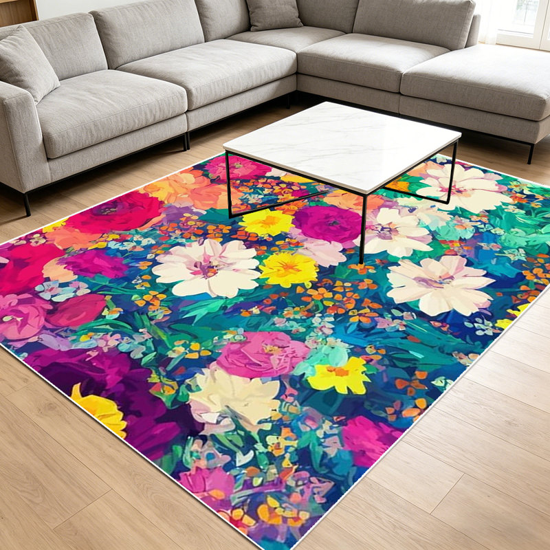1PC vintage vibrant multi-floral oil painting area rugs, Soft and Comfortable, easy-to-maintain, machine washable Indoor floor mat, suitable for living room, bedroom, balcony, patio, garden porch, dining hallway, Home Decor, Outdoor Decor.
