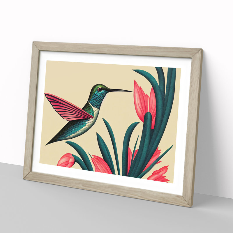 An Art Deco Hummingbird - Framed Print, 34cm H x 46cm W x 2cm D, Oak
