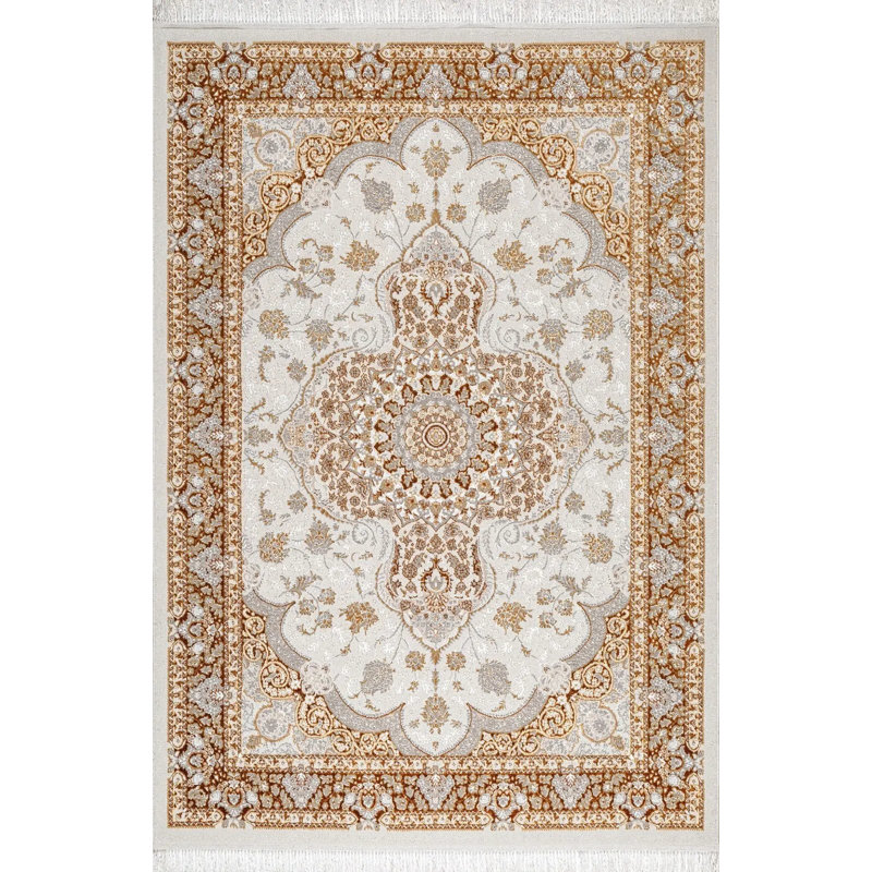 Floral Area Rug, Rectangle 60 x 110 cm, Gold