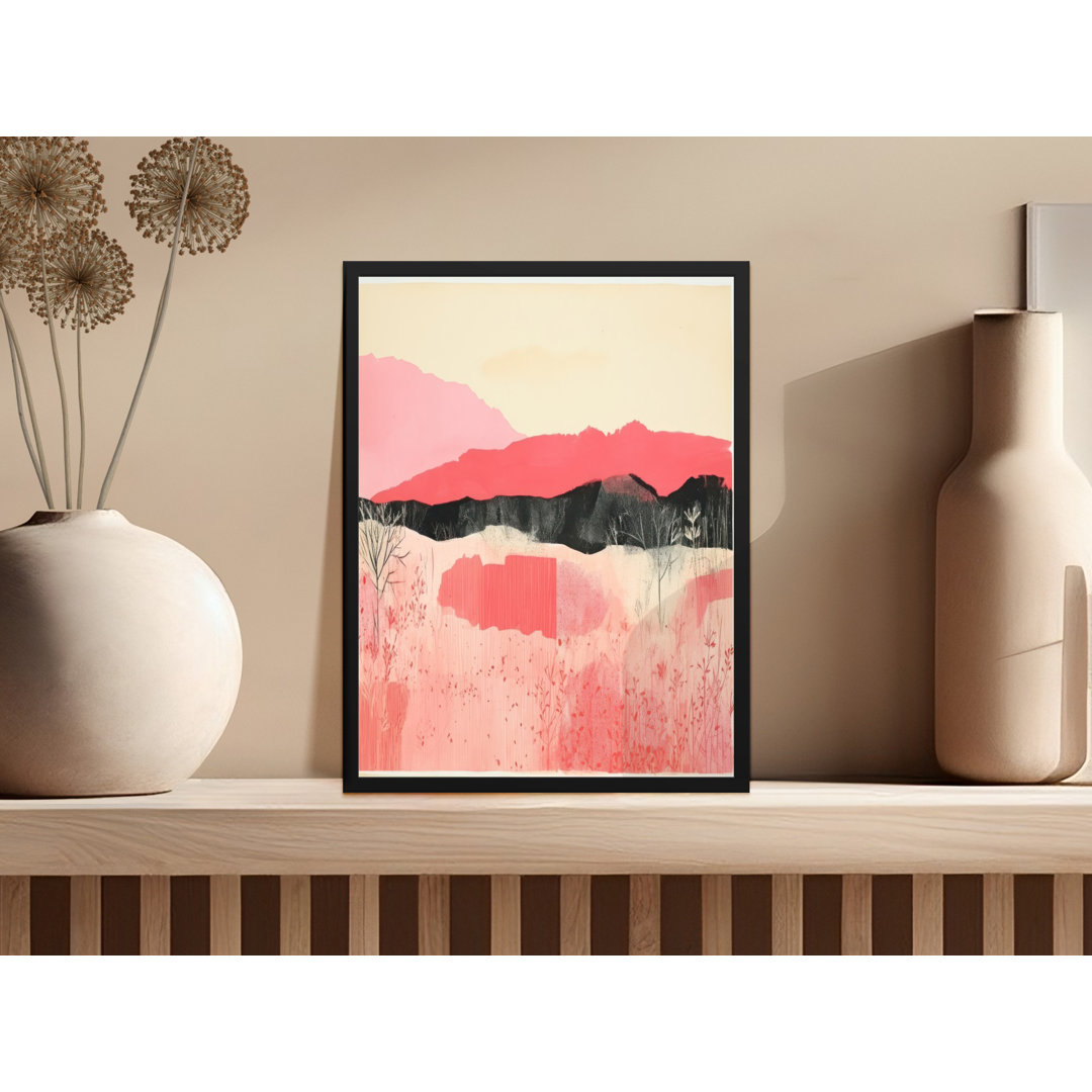 Pink Mountain Landscape Abstract Painting Black Frame Framed Poster