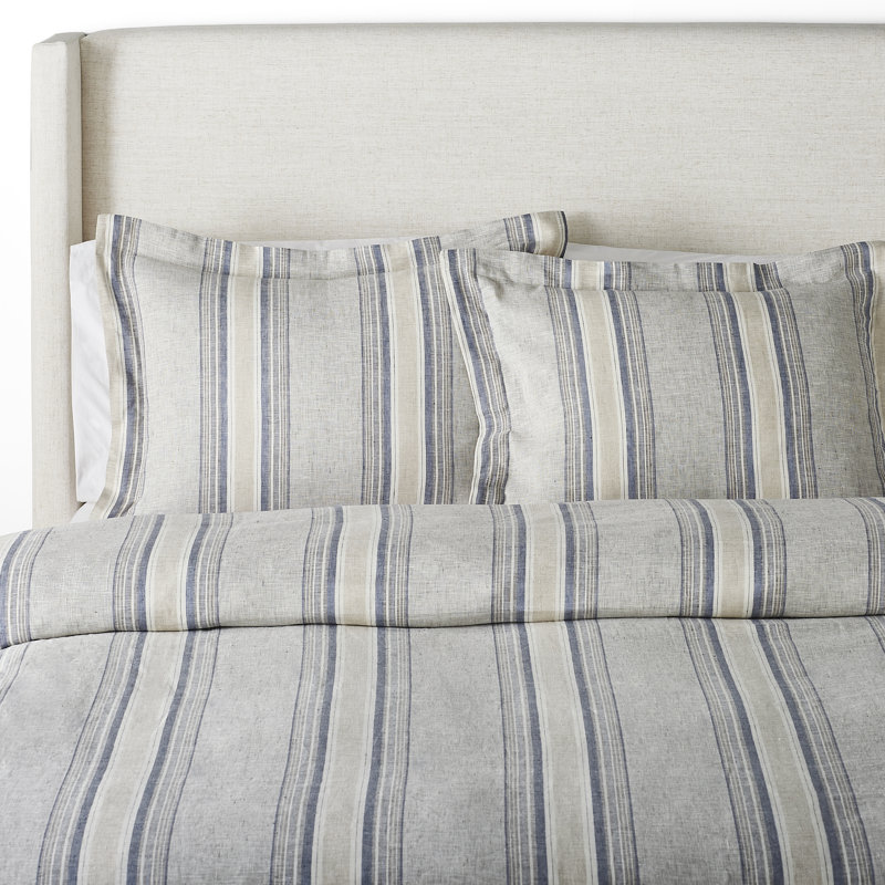 Dorian 100% Linen Striped Sham, King, Blue/Gray