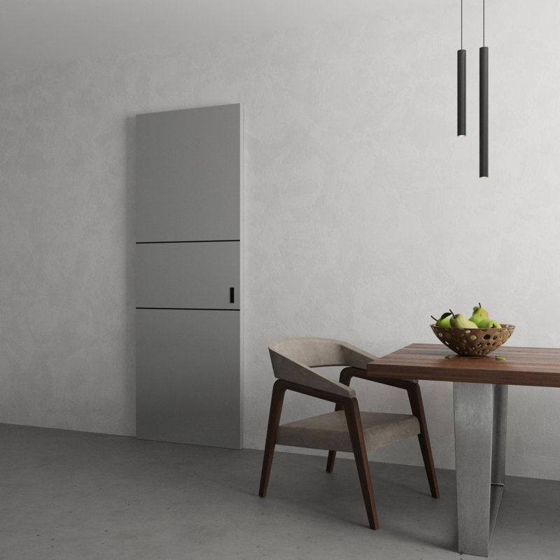 Hidden Barn | Planum 0014 | Sturdy Finished Flush Modern Doors | Magic Concealed Sliding Set, 42" x 96", Matte Grey