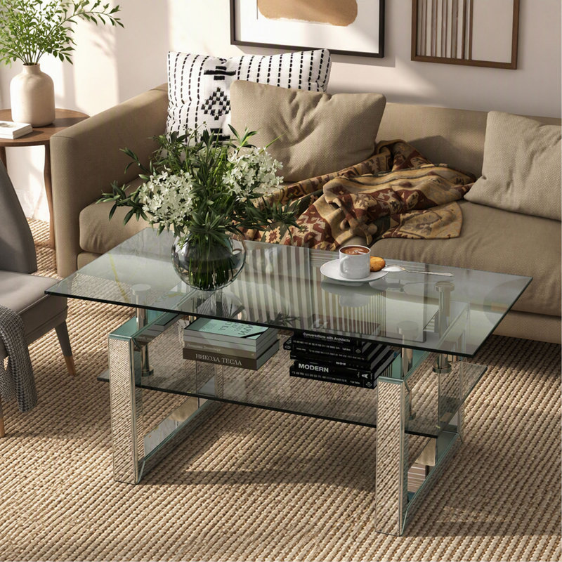 Table basse - Verre trempé transparent - l 39,4 po x P 19,7 po x H 17,7 po