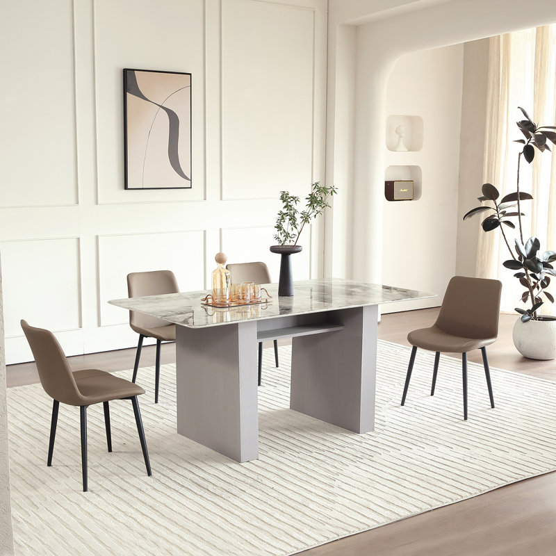 Chaises de salle à manger en cuir, chaises de cuisine en similicuir de style Mid-Century, 6, Café