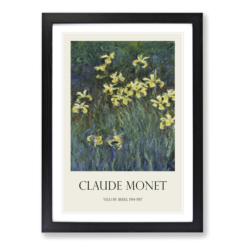 Yellow Irises Print by Claude Monet - Picture Frame Painting, 48cm H x 36cm W x 2cm D, Black