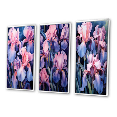 «Pink Blue Iris Petals», 3 pièces sur toile