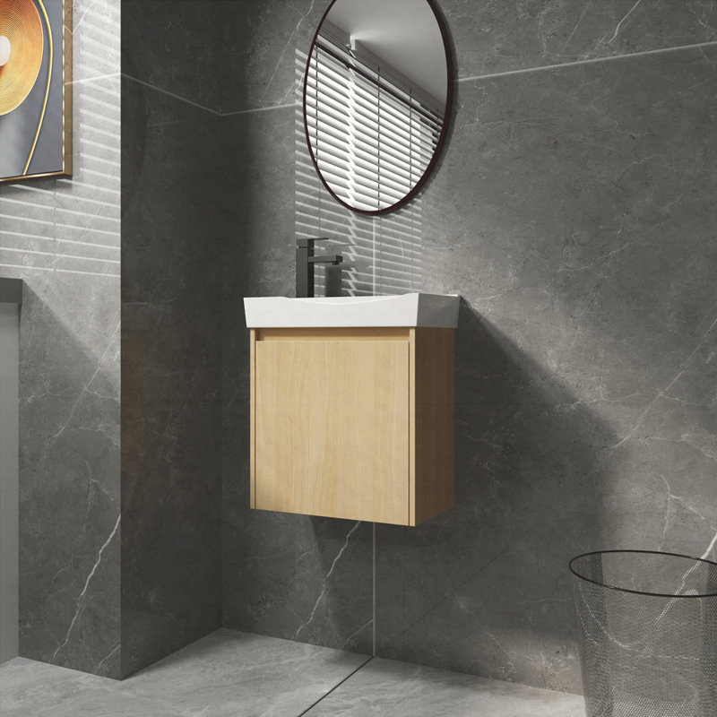 Meuble-lavabo mural 20 po avec lavabo en céramique, armoire de rangement avec portes