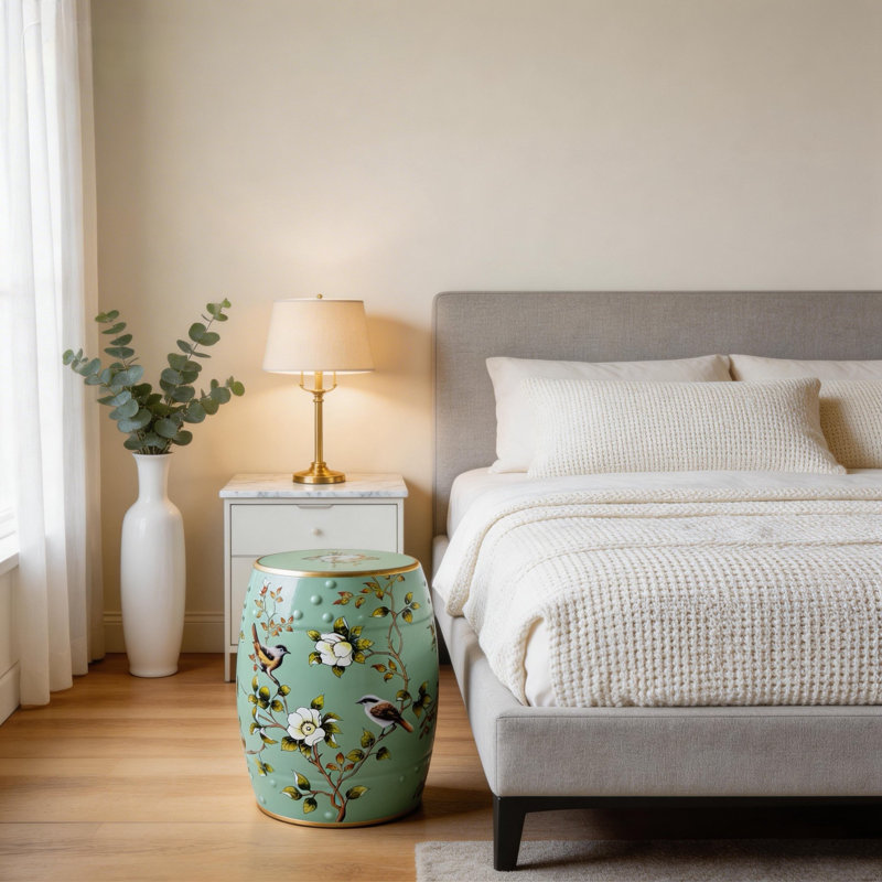 Nouveau tabouret en céramique de style chinois avec fleurs et oiseaux
