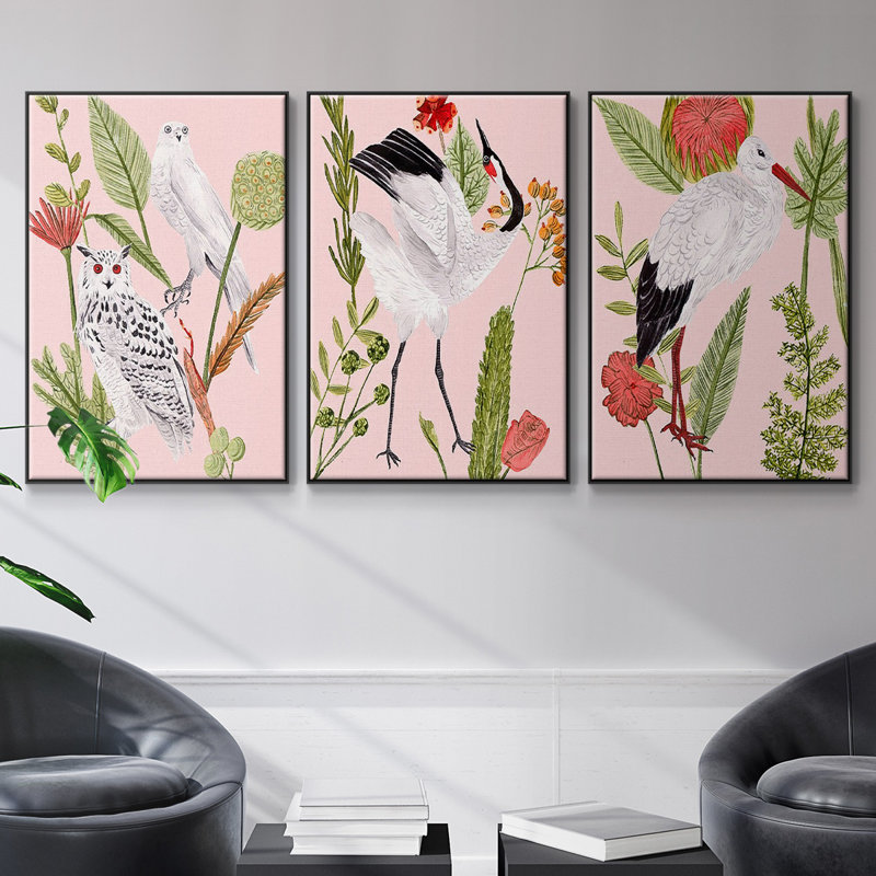 Birds In Motion IV, reproduction sur toile 3 pièces, H 24 po x l 48 po x P 2 po, Noir
