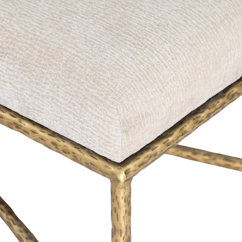 Banc en tissu Iyania Chenille, Tissu chenille beige, Doré