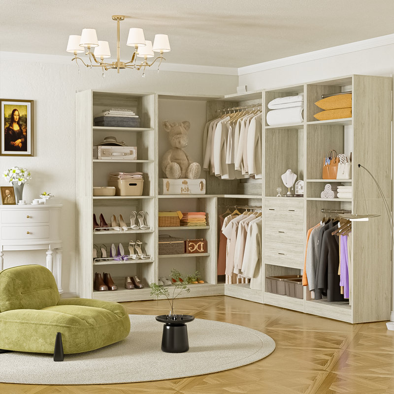 Navada Freestanding Closet System with Mirror, Washed Oak
