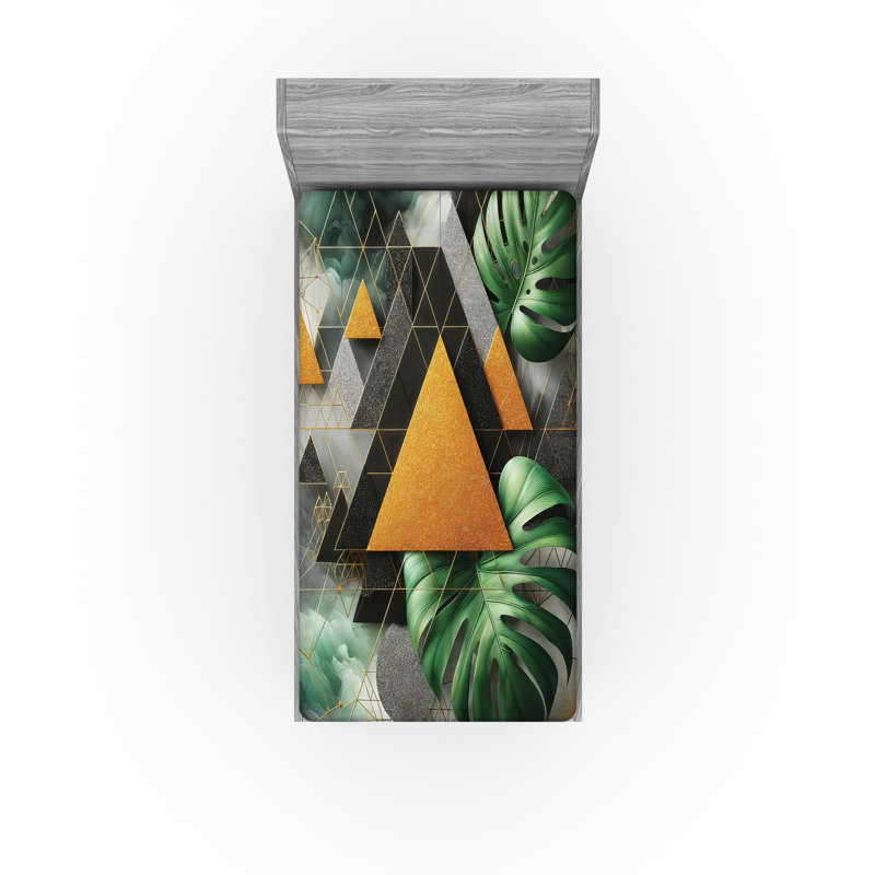 Drap-housse Ambesonne Monstera_ Triangles en marbre abstrait_ Fougère vert gris chameau, Drap-housse de taille simple