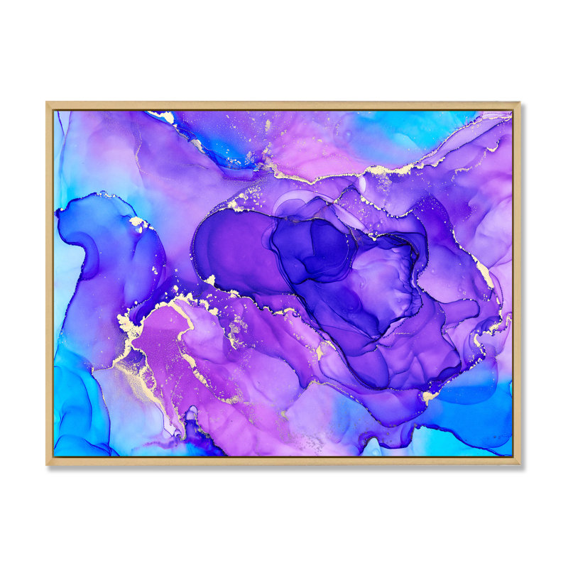 «Blue and Purple Luxury Abstract Fluid Art», reproduction sur toile, H 30 po x l 40 po, Cadre flottant en érable