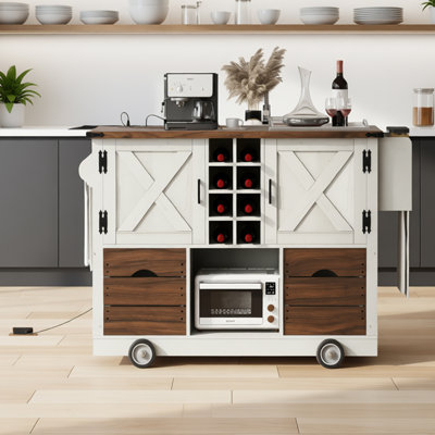 Kitchen Island with Folding Tabletop and Power Outlets