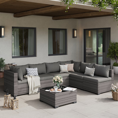 7 Piece Patio Conversation Set With Coffee Table And Cushions