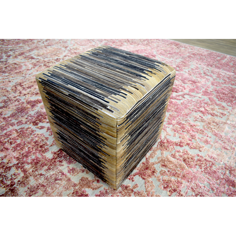 Zealand Leather Pouf, Brown/Black Genuine Leather