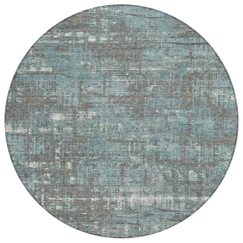 Tapis taupe Xhevrie intérieur / extérieur lavable à la machine, Rond 8 pi