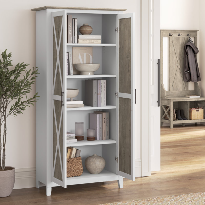 Armoire de rangement à 5 tablettes Huckins, Shiplap Grey/Pure White