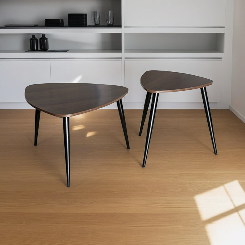 Ensemble de tables gigognes modernes (2 pièces) - Conception compacte en métal et en bois