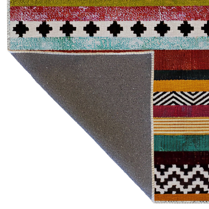 Multicolor Stripe Line Sectioned Abstract Shape Pattern Modern Decorative Rug, Rectangle 5'1.02" x 7'6.55"