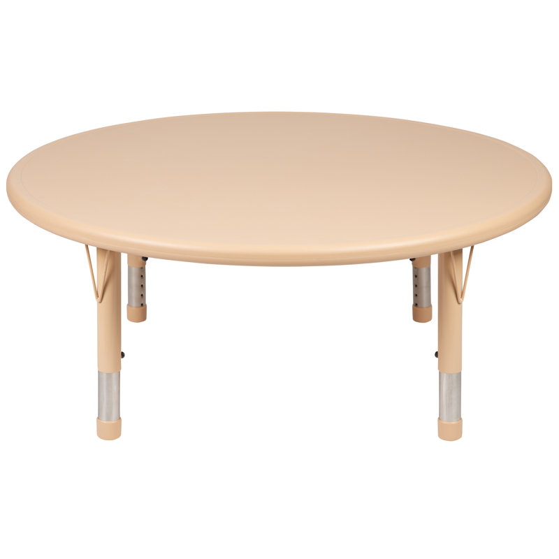 Table d'activités ronde Goddard 45 po en plastique, hauteur réglable - Table scolaire pour 4 enfants, Naturel