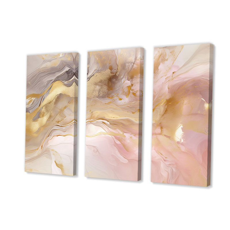 Art mural abstrait sur toile, décor de symphonie pastel or rose - Hendrik, H 28 po x l 36 po x P 1 po