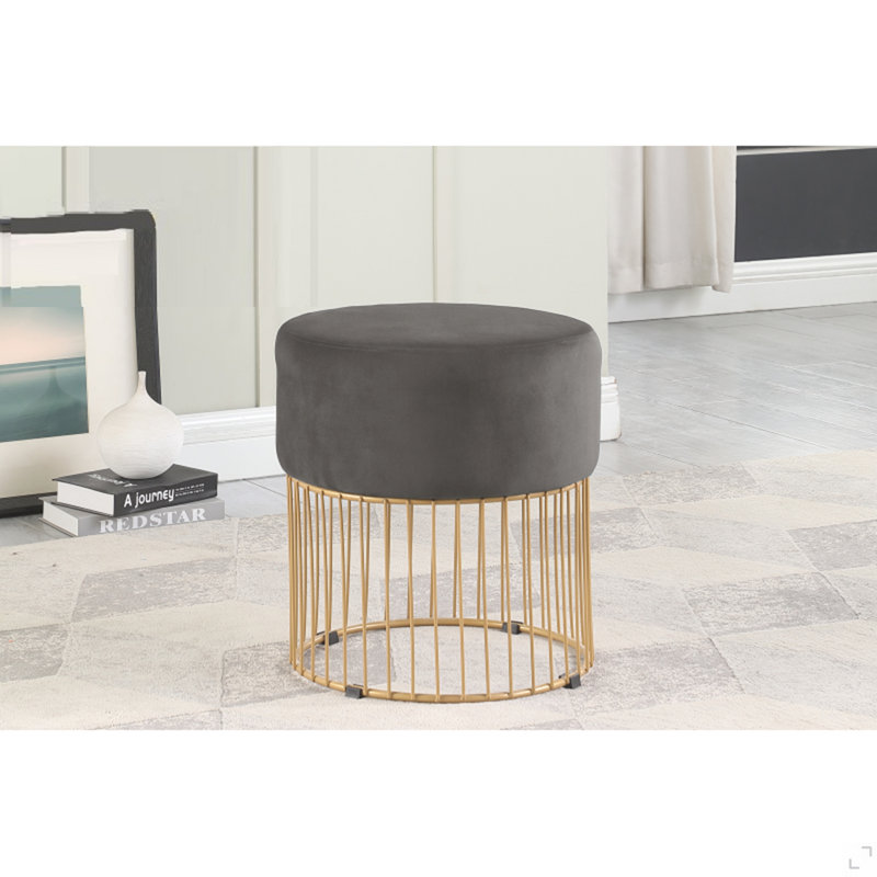 Repose-pieds rond en velours 1pc avec cadre doré luxueux, repose-pieds rembourré confortable, Gris