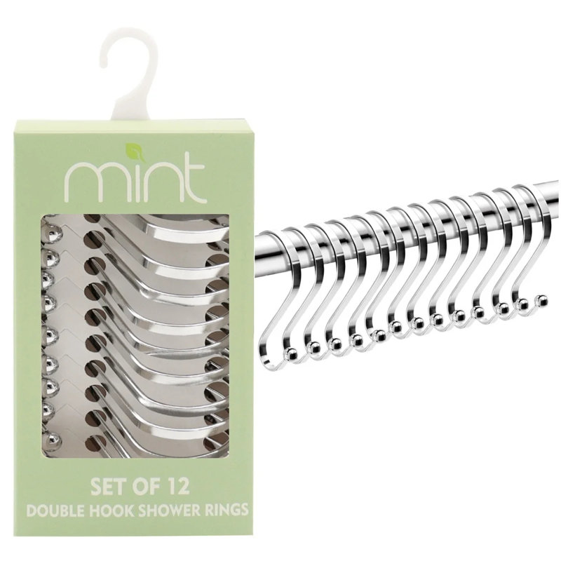 Shower Curtain Hooks (12-Pack), Two-Bead S