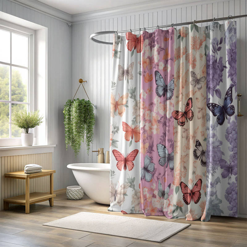 Garden Butterflies - Rideau de douche Premium, H 74 po x l 71 po