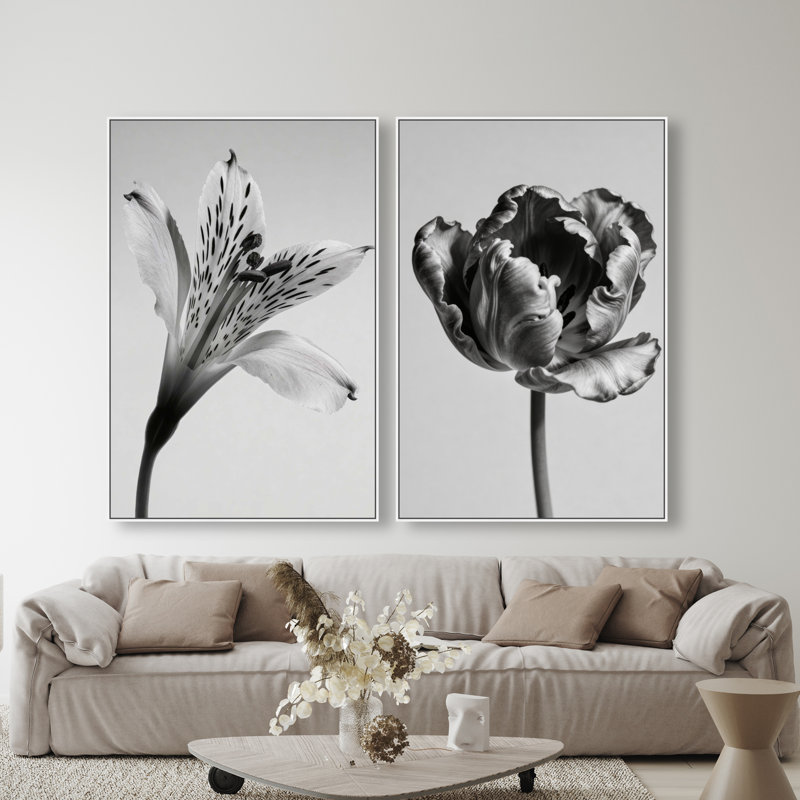 Peeking Flowers Set Set by Oliver Gal, 37"H x 55"W, White Floater Frame