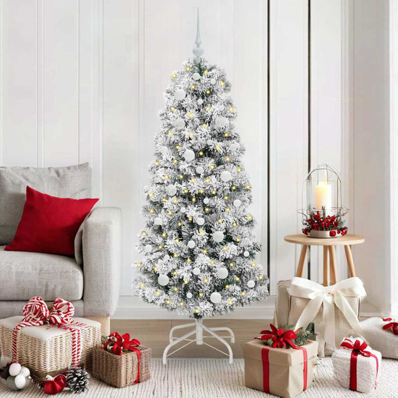 Artificial Hinged Christmas Tree Green and white, 4.92 ft