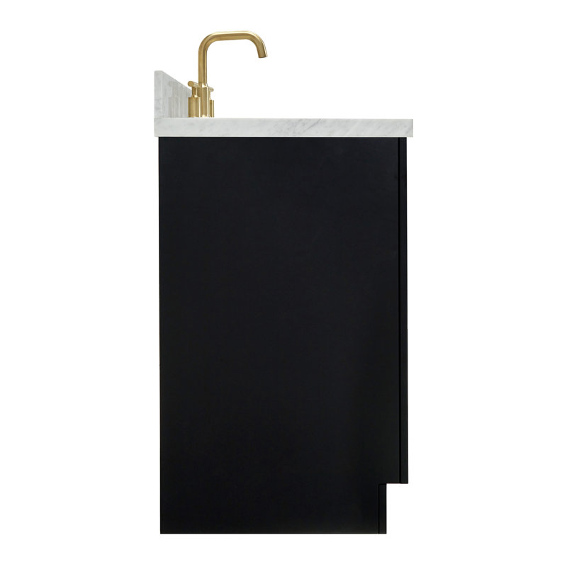ARIEL HEPBURN 37 IN RIGHT OFFSET RECTANGULAR SINK VANITY 1,5 IN, Black/Brass, Left, Rectangular