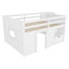 Structure de lit mezzanine pleine grandeur en bois massif avec escalier intégré, tiroir de rangement, tablette et lumière DEL 7 couleurs pour chambre d'enfant, blanc-1459225555