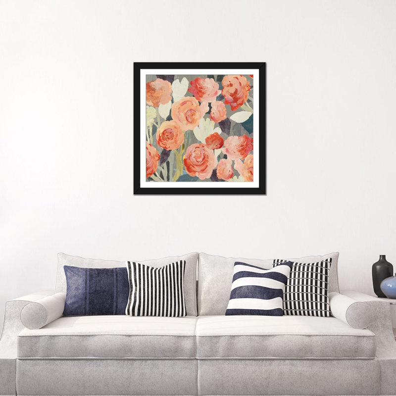 «Peach Floral» par Pl Studio - estampe numérique sur toile tendue avec châssis, H 16 po x l 16 po x P 1 po