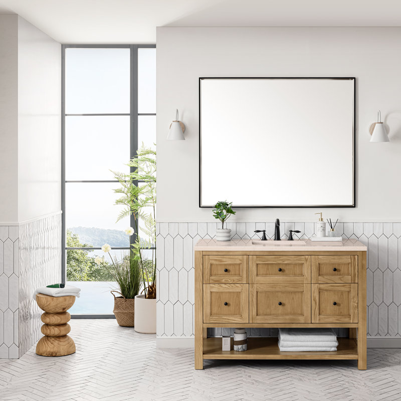 Breckenridge 48'' W Single Vanity, White Zeus, 8" Widespread, Light Natural Oak