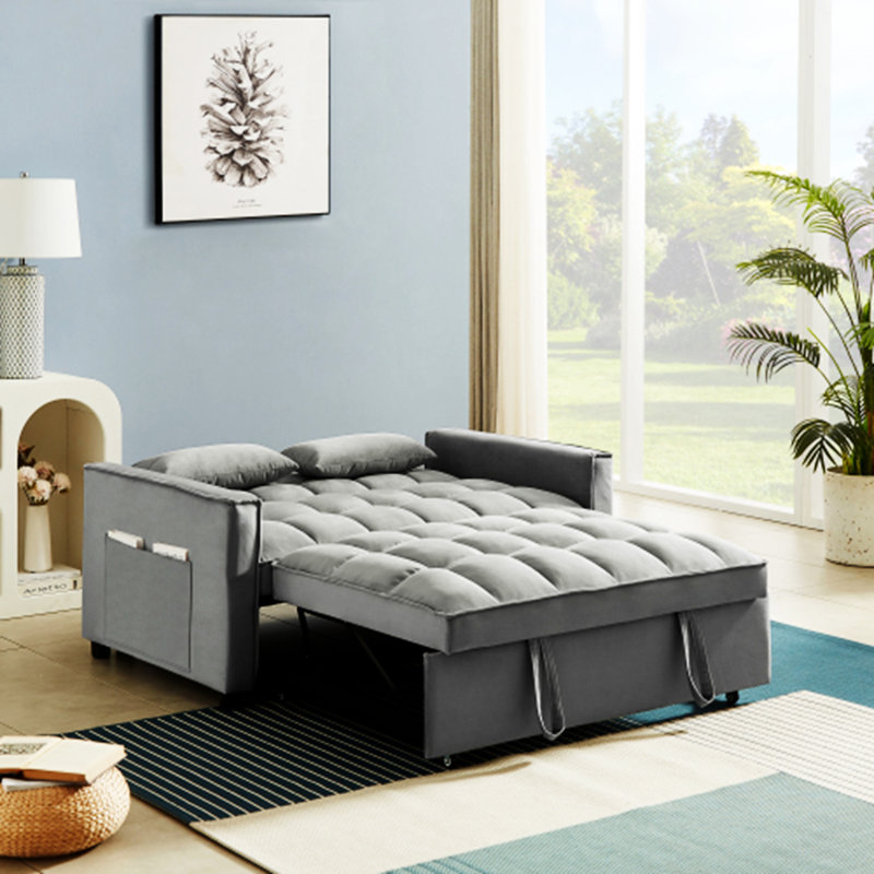 Jashlyn Velvet Convertible Loveseat,Sofa bed for Small Spaces Apartments, 31.5" H x 55" W x 35" D, Gray Velvet