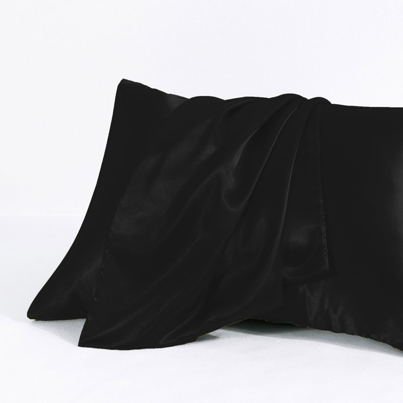 Taies d'oreiller en satin avec fermeture à enveloppe, Taie d'oreiller pour taille de lit très grand cal, Noir