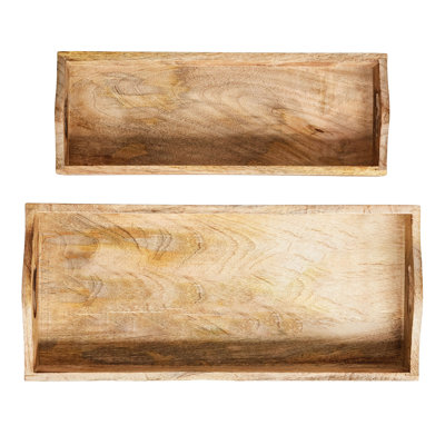 2-Piece Mango Wood Serving Trays with Handles