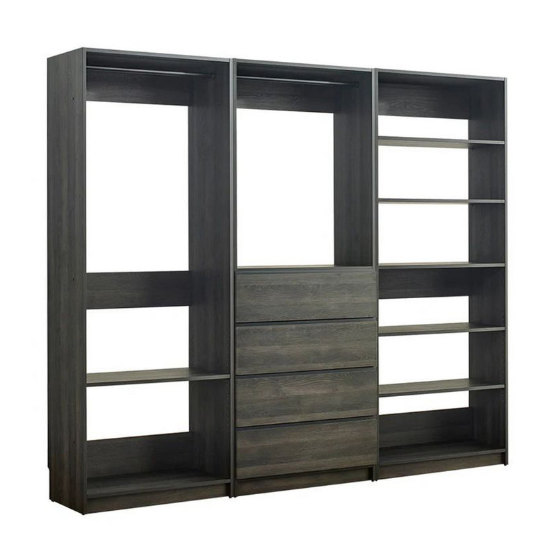 Dee Modular Freestanding Closet System, 6 Shelves, 2 Hanging Rods, Gray