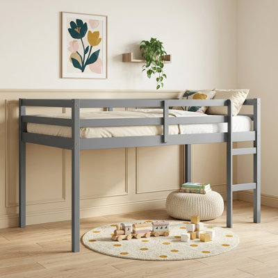 Full Rubber Wood Loft Bed with Ladder,Grey