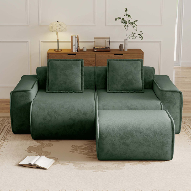 Canapé modulaire modulaire en velours sans os à 2 places avec passepoil à bord français, aucun assemblage requis pour un confort semblable à un nuage et une configuration flexible