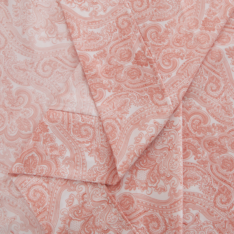 Percale Paisley Sheet Set, Full Sheet Set + 1 Fitted Sheet + 2 Pillowcases, Soft Pink