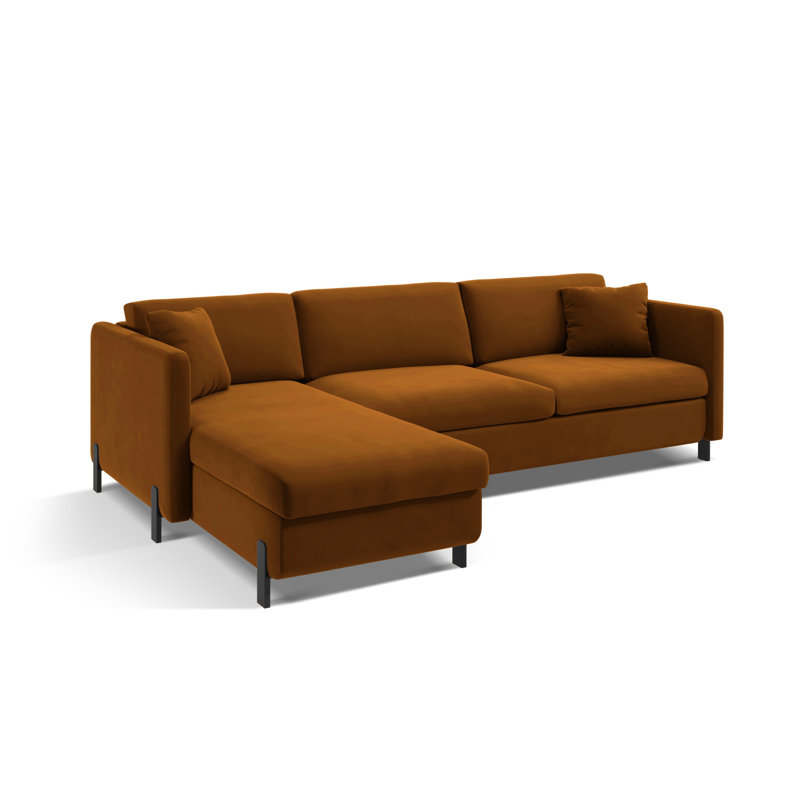 Bejna 3 Seater Velvet Sofa Bed, Left Hand Facing, Brown, 80cm H x 170cm W x 280cm D