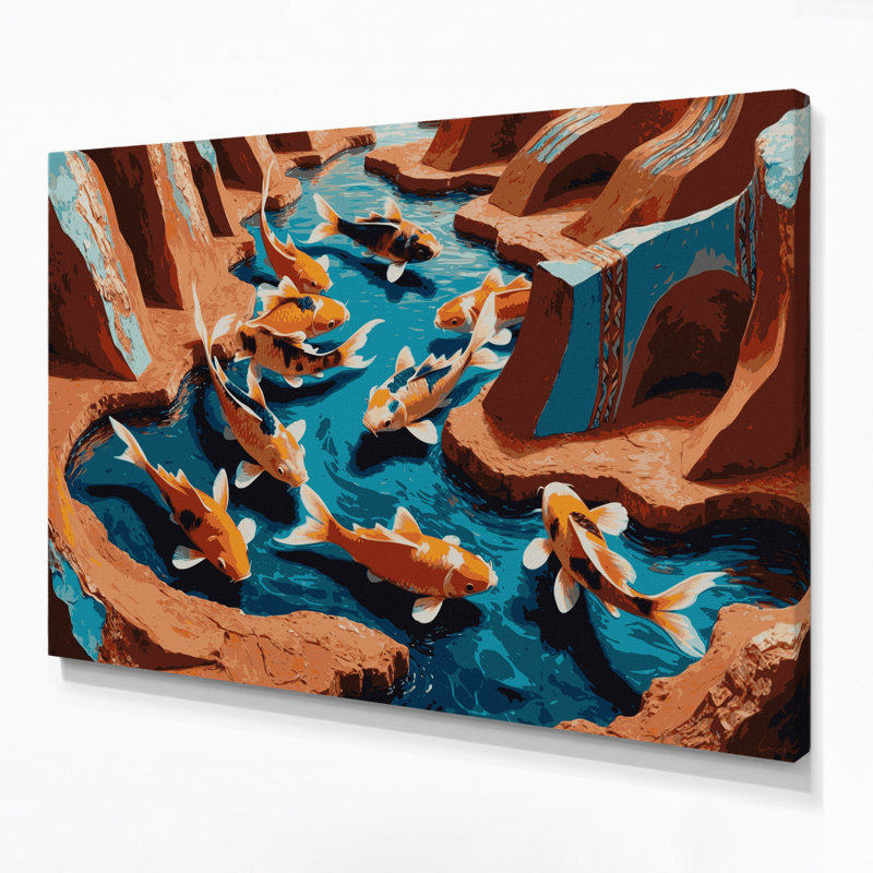 «Southwestern Animals», art mural noir sur toile Koi Fish 32, H 8 po x l 10 po