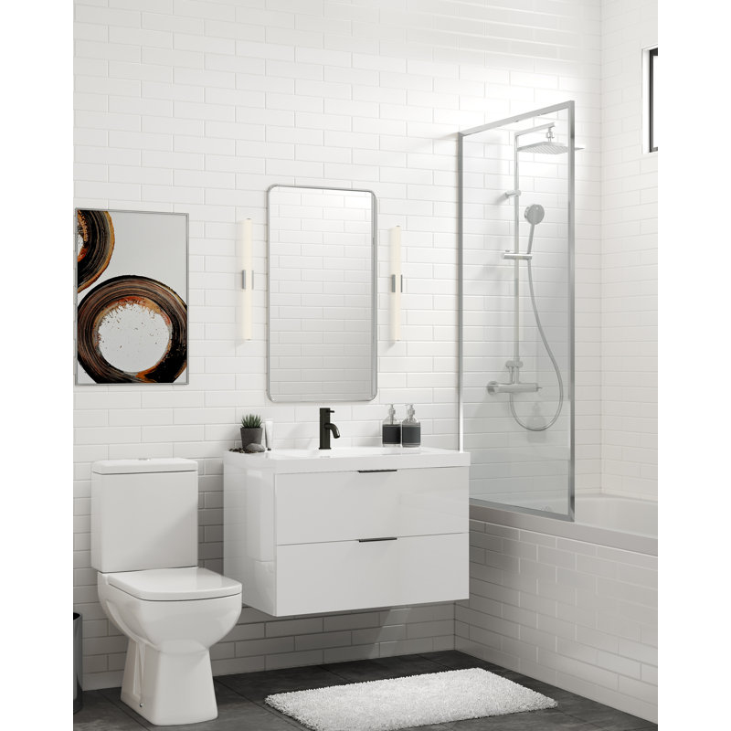 Avila 30" W Wall Mounted Single Bathroom Vanity, Gloss White/Single, White Acrylic, Matte Black