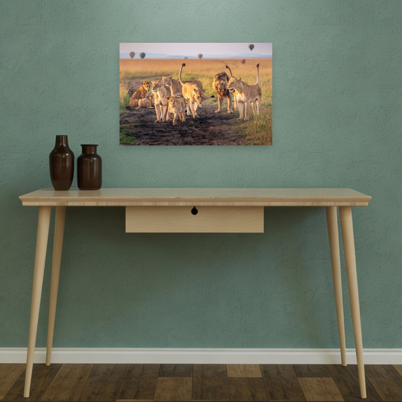 African Lion Family Sunrise Abstract Contemporary Landscape Nature Wall Art Print 1 Piece Wrapped Canvas Wall Art